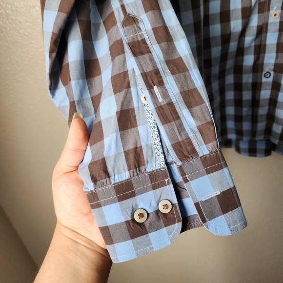 Tommy Bahama Brown Blue Buffalo Plaid Floral Button Down Casual Top Mens 2x - Picture 6 of 11